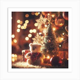 Christmas Tree With Teddy Bear Art Print