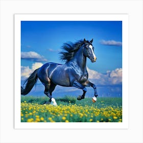 A Playful Horse Running Through A Field Art Print