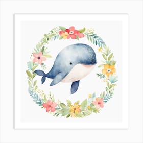 Floral Baby Whale Nursery Illustration (4) Art Print