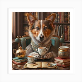 Dog At Tea 1 Art Print