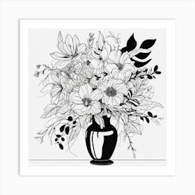 Black And White Drawing Of Flowers Art Print