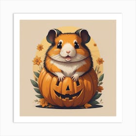 Cute Hamster With Spooky Pumpkin Art Print