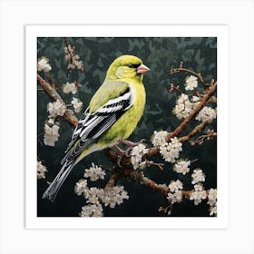 Ohara Koson Inspired Bird Painting American Goldfinch 1 Square Art Print
