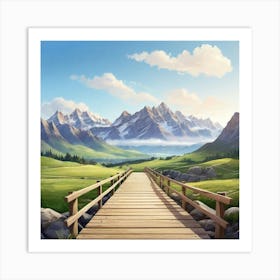 Wooden Bridge In The Mountains 1 Art Print