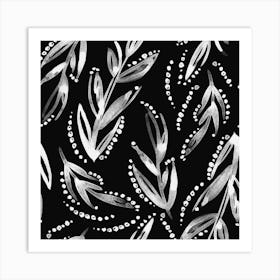 Black And White Leaves Pattern Art Print