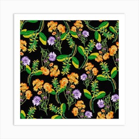 Wildflowers On Black Background Art Print