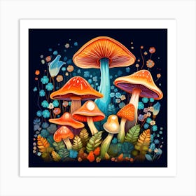 Colorful Mushrooms In The Forest 1 Art Print