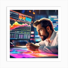 Businessman Looking At Computer Screen Art Print