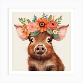 Floral Baby Boar Nursery Illustration (5) Art Print