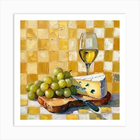 Cheese & Wine Yellow Checkerboard 1 Art Print