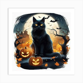 Black Cat With Pumpkins 1 Art Print