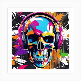 Skull With Headphones 55 Art Print