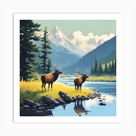 Elk By The River Art Print