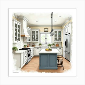 Charming Watercolor Kitchen, Modern With Classic Touches 1 Art Print