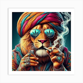 Lion Smoking Weed 3 Art Print