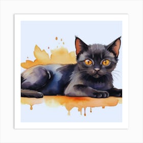 Black Cat Watercolor Painting 1 Art Print