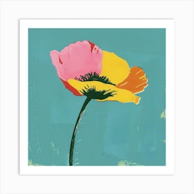 Poppy 3 Square Flower Illustration Art Print
