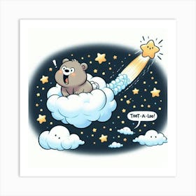 Teddy Bear Flying In The Clouds Art Print