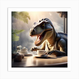 Dinosaur Drinking Coffee Art Print