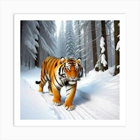 Giant Tiger In The Snowy Forest Art Print