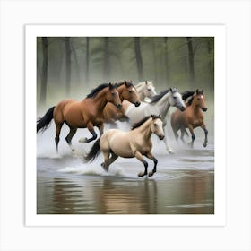 Horses Running In The Water 7 Art Print