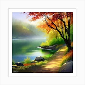 Autumn Path By The Lake Art Print