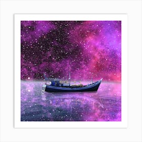 Boat Fisherman Ship Sea Ocean Milky Way Night Nature Universe Space Galaxy Lake Water Art Print