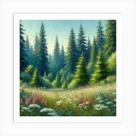 Forest Landscape, Acrylic Painting Style Art Print