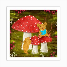 Little Mouse Reading A Book Square Art Print
