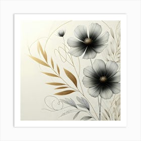 Black And Gold Flowers Art Print