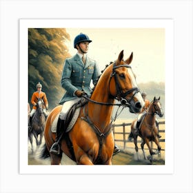 British Royal Prince On A Horse Ride Color Painting Art Print