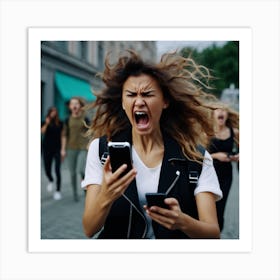 Young Woman Shouting At Her Phone Art Print