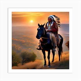 Native American Man On Horseback Art Print