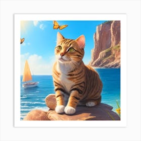 Cat On The Beach Art Print