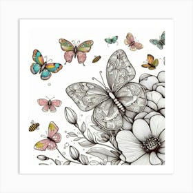 Line Art butterfly 6 Art Print