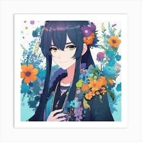 Anime Girl With Flowers 1 Art Print