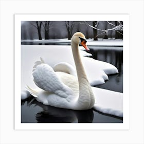 Cisne Blanco En La Nieve Art Print