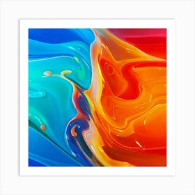 Firefly Red, Yellow, Blue, Orange, 3d, Flowing, Drops, Milk, Turquoise, Glowing, Background, Vibrant (9) Art Print