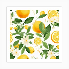 Watercolor Lemon Flower And Green Leaves Art Print