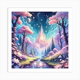 A Fantasy Forest With Twinkling Stars In Pastel Tone Square Composition 352 Art Print