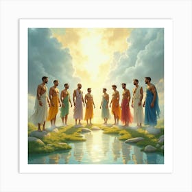 Watercolor The Twelve Olympians In An Ethereal Gathering 1 Art Print