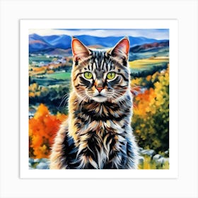 Cat In Autumn Art Print