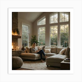 Living Room With Fireplace Art Print