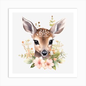 Fawn With Flowers Art Print