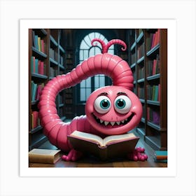 Pink Worm Reading A Book 3 Art Print