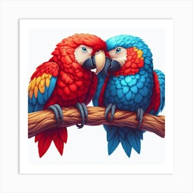 Line Art a pair of parrots 3 Art Print