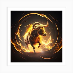 Bull In Fire Art Print