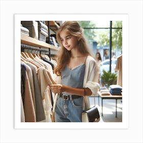 Savy Young Gen Alpha Girl Shopping in a Clothing Store Art Print