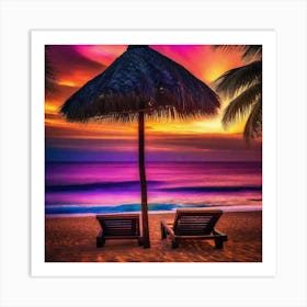 Sunset Beach Chairs Art Print