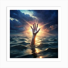 A Hand Reaching Out From The Depths Of The Ocean Art Print